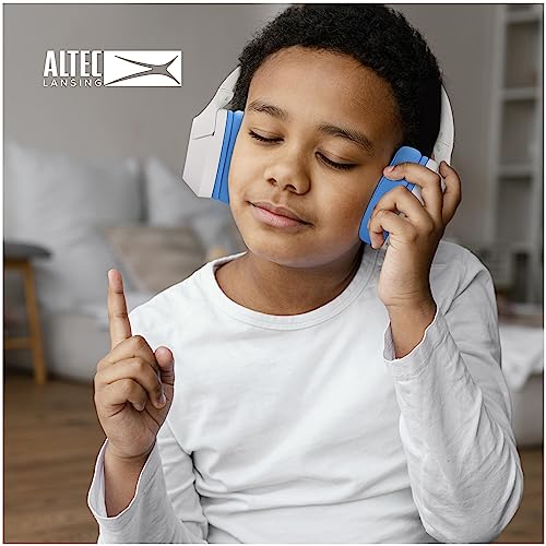 Altec Lansing Kid Safe Noise Cancelling Wireless Headphones 15H Battery, 85dB Volume Limit, Foldable Design Powerful Sound, Active Noise Cancellation Perfect for Kids Ages 7+ (Whiteout Wave Blue)