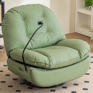 power recliner sofa voice control home theater seating with adjustable backrest footrest swivel glider chair with usb charger, bluetooth music player, cellphone holder for living room bedroom (green)