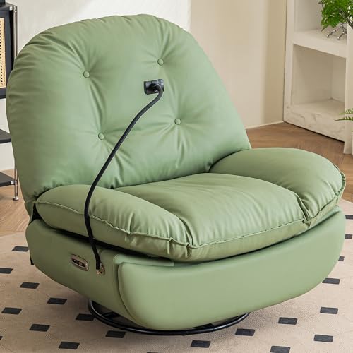 Power Recliner Sofa Voice Control Home Theater Seating with Adjustable Backrest Footrest Swivel Glider Chair with USB Charger, Bluetooth Music Player, Cellphone Holder for Living Room Bedroom (Green)