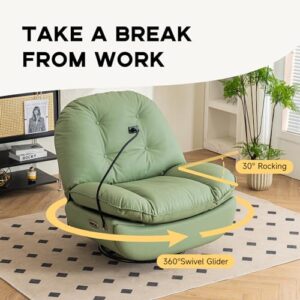 Power Recliner Sofa Voice Control Home Theater Seating with Adjustable Backrest Footrest Swivel Glider Chair with USB Charger, Bluetooth Music Player, Cellphone Holder for Living Room Bedroom (Green)