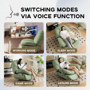 Power Recliner Sofa Voice Control Home Theater Seating with Adjustable Backrest Footrest Swivel Glider Chair with USB Charger, Bluetooth Music Player, Cellphone Holder for Living Room Bedroom (Green)