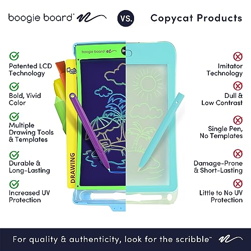 Boogie Board Scribble n’ Play Reusable Kids’ LCD Drawing Board, Doodle Board with Colorful Writing, Easy Erase Button, 4 Texture Drawing Styluses for Kids Ages 4+
