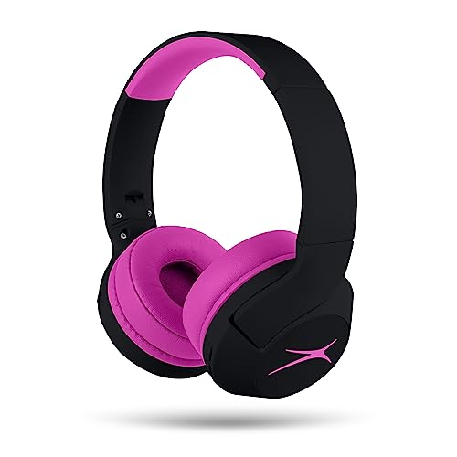 Altec Lansing Kid Safe Noise Cancelling Wireless Headphones 15H Battery, 85dB Volume Limit, Foldable Design Powerful Sound, Active Noise Cancellation Perfect for Kids Ages 7+ (Blackout Pop Pink)