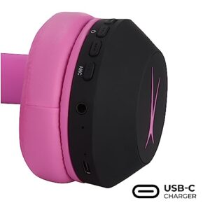 Altec Lansing Kid Safe Noise Cancelling Wireless Headphones 15H Battery, 85dB Volume Limit, Foldable Design Powerful Sound, Active Noise Cancellation Perfect for Kids Ages 7+ (Blackout Pop Pink)