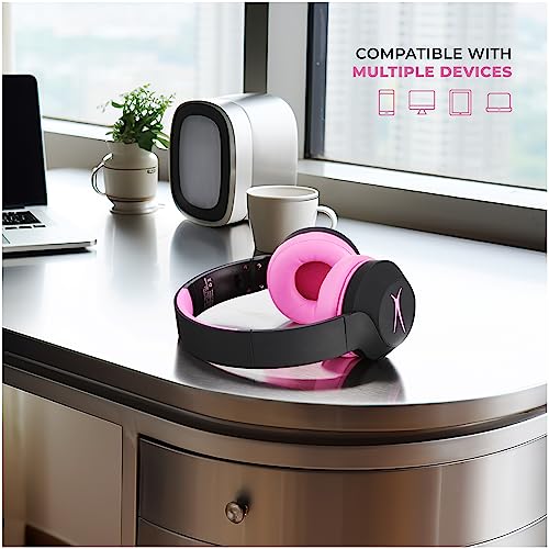 Altec Lansing Kid Safe Noise Cancelling Wireless Headphones 15H Battery, 85dB Volume Limit, Foldable Design Powerful Sound, Active Noise Cancellation Perfect for Kids Ages 7+ (Blackout Pop Pink)