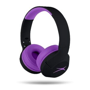altec lansing kid safe noise cancelling wireless headphones 15h battery, 85db volume limit, foldable design powerful sound, active noise cancellation perfect for kids ages 7+ (blackout purple)