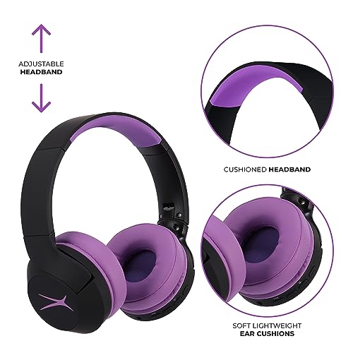 Altec Lansing Kid Safe Noise Cancelling Wireless Headphones 15H Battery, 85dB Volume Limit, Foldable Design Powerful Sound, Active Noise Cancellation Perfect for Kids Ages 7+ (Blackout Purple)