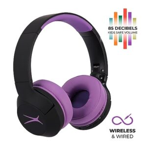 Altec Lansing Kid Safe Noise Cancelling Wireless Headphones 15H Battery, 85dB Volume Limit, Foldable Design Powerful Sound, Active Noise Cancellation Perfect for Kids Ages 7+ (Blackout Purple)
