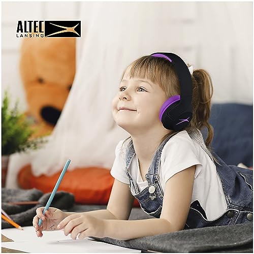 Altec Lansing Kid Safe Noise Cancelling Wireless Headphones 15H Battery, 85dB Volume Limit, Foldable Design Powerful Sound, Active Noise Cancellation Perfect for Kids Ages 7+ (Blackout Purple)