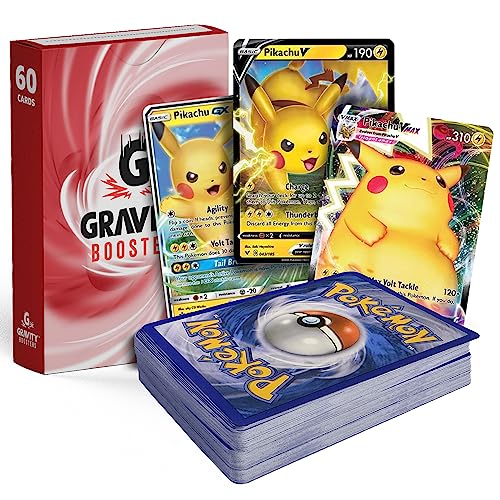 GRAVITY BOOSTERS Ultra Rare Pikachu Bundle | 60x Cards + 1x Ultra Rare Pikachu Card Guaranteed |Also Includes 10x Holographic Cards w Deck Storage Box