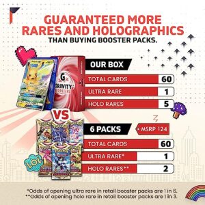 GRAVITY BOOSTERS Ultra Rare Pikachu Bundle | 60x Cards + 1x Ultra Rare Pikachu Card Guaranteed |Also Includes 10x Holographic Cards w Deck Storage Box