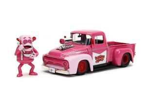 franken berry 1:24 1956 ford f-100 die-cast car & 2.75" franken berry figure, toys for kids and adults,pink