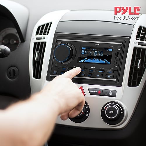 Pyle Boat Bluetooth Marine Stereo Receiver-Marine Head Unit Double DIN Stereo Receiver Power Amplifier-Hands-Free Calling,LCD,AM/FM/MP3/BT/USB/AUX-Remote Control,Wiring Harness-Pyle PLR2DN