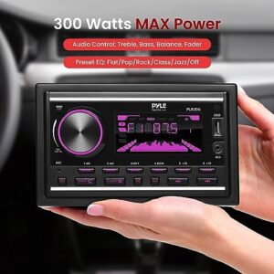 Pyle Boat Bluetooth Marine Stereo Receiver-Marine Head Unit Double DIN Stereo Receiver Power Amplifier-Hands-Free Calling,LCD,AM/FM/MP3/BT/USB/AUX-Remote Control,Wiring Harness-Pyle PLR2DN