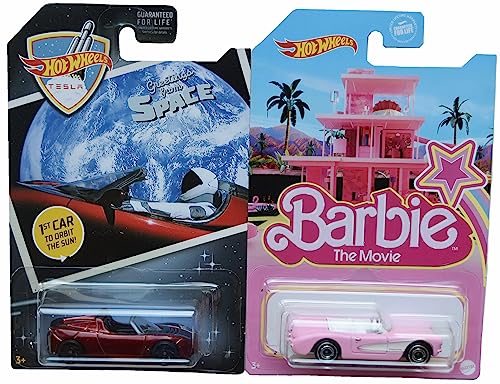 Hot Wheels 1956 Corvett, Barbie The Movie and '08 Tesla Roadster