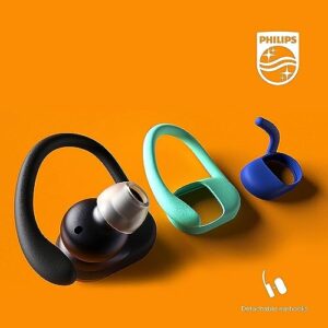 PHILIPS Wireless Earbuds Bluetooth, Self-Cleaning UV Ear Buds for Small, Medium and Big Ears, Waterproof Sport Earphones with Detachable Hooks, P-T-586