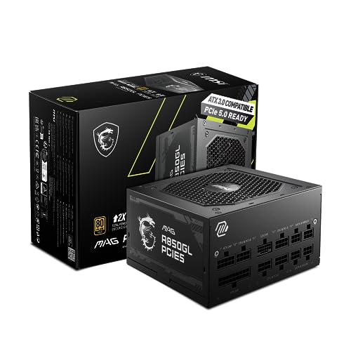 MSI MAG A850GL PCIE 5 & ATX 3.0 Gaming Power Supply - Full Modular - 80 Plus Gold Certified 850W - Compact Size - ATX PSU