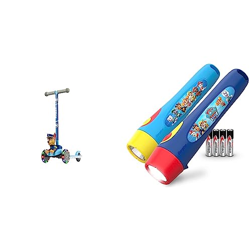 Paw Patrol Chase Kick Scooter for Kids & Energizer PAW Patrol Flashlights (2-Pack), Paw Patrol Toys for Boys and Girls, Great Flashlights for Kids (Batteries Included)