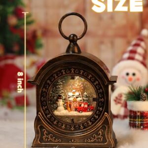 Snowman Red Truck Clock Christmas Snow Globe Lantern-Glittering Light Up Musical Snow Globe Christmas Decorations, 6H Timer, USB & Battery Operated, Christmas Indoor Home Décor