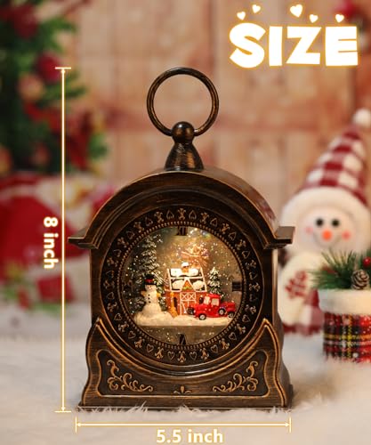 Snowman Red Truck Clock Christmas Snow Globe Lantern-Glittering Light Up Musical Snow Globe Christmas Decorations, 6H Timer, USB & Battery Operated, Christmas Indoor Home Décor