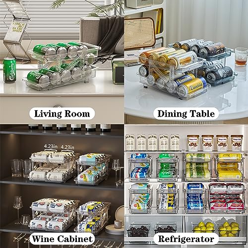 GTPYRPZH 2 Pack Soda Can Organizer,Width Adjustable Soda Can Dispenser for Refrigerator,Beverage Pop Can Holder for Fridge,for Pantry,Cabinet,Countertop,(Clear)