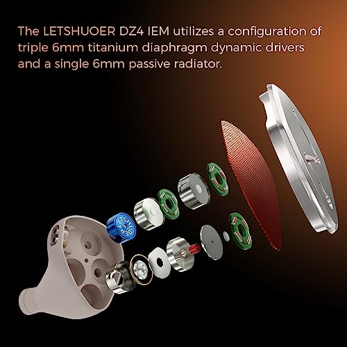 Letshuoer DZ4 in Ear Monitor Headphones, 3DD+1PR Driver HiFi IEM Earphones, Wired Earbuds with Alloy Faceplace Detachable Silver-Plated Cable for AudiophileSingers Musician DJ Stage