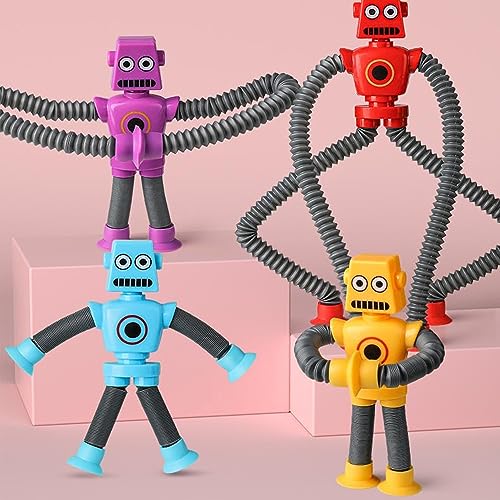 Limpskys 4 Pack Suction Cup Robot Toy,Robot Toys,Robot Toys for Kids 3-5 5-7,pop Tubes Robots,Suction Cup Toys,Road Trip Toys,Mini Robot,Telescopic Suction Cup Animal Toys