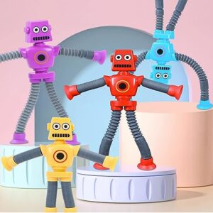 Limpskys 4 Pack Suction Cup Robot Toy,Robot Toys,Robot Toys for Kids 3-5 5-7,pop Tubes Robots,Suction Cup Toys,Road Trip Toys,Mini Robot,Telescopic Suction Cup Animal Toys