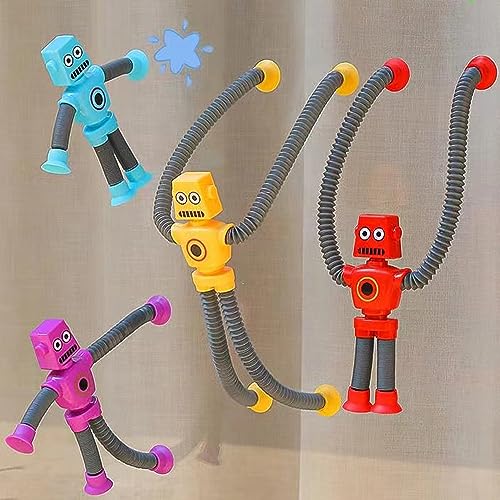 Limpskys 4 Pack Suction Cup Robot Toy,Robot Toys,Robot Toys for Kids 3-5 5-7,pop Tubes Robots,Suction Cup Toys,Road Trip Toys,Mini Robot,Telescopic Suction Cup Animal Toys