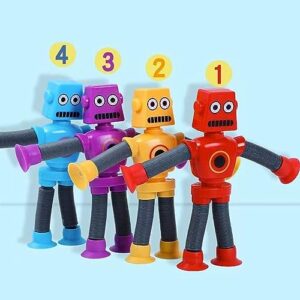 Limpskys 4 Pack Suction Cup Robot Toy,Robot Toys,Robot Toys for Kids 3-5 5-7,pop Tubes Robots,Suction Cup Toys,Road Trip Toys,Mini Robot,Telescopic Suction Cup Animal Toys