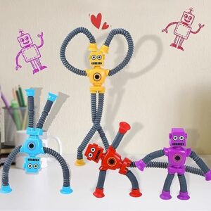 Limpskys 4 Pack Suction Cup Robot Toy,Robot Toys,Robot Toys for Kids 3-5 5-7,pop Tubes Robots,Suction Cup Toys,Road Trip Toys,Mini Robot,Telescopic Suction Cup Animal Toys