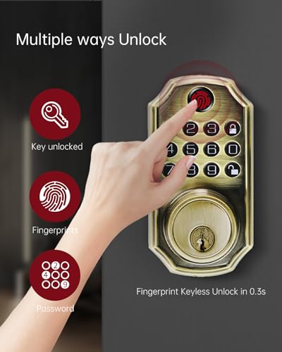 ZSZ Smart Locks for Front Door, Keyless Entry Door Lock with Fingerprint, Keypad & Code Unlock, No App/Internet Needed, Auto Lock, Function Setting with Voice, Install in 90 Seconds, Low-Battery Alert