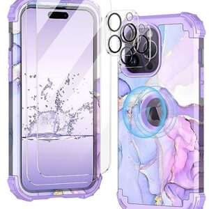 Hekodonk Magnetic for iPhone 14 Pro Max Case,[2Pcs Tempered Glass Screen Protector+2Pcs Camera Lens Protector],Heavy Duty Shockproof Plastic+Silicone 3 in 1 Case for iPhone 14 Pro Max Purple