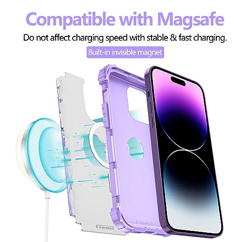 Hekodonk Magnetic for iPhone 14 Pro Max Case,[2Pcs Tempered Glass Screen Protector+2Pcs Camera Lens Protector],Heavy Duty Shockproof Plastic+Silicone 3 in 1 Case for iPhone 14 Pro Max Purple