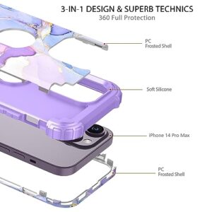 Hekodonk Magnetic for iPhone 14 Pro Max Case,[2Pcs Tempered Glass Screen Protector+2Pcs Camera Lens Protector],Heavy Duty Shockproof Plastic+Silicone 3 in 1 Case for iPhone 14 Pro Max Purple