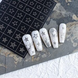 6 Sheets Airbrush Stencils Nail Stickers,3D Hollow Butterfly Flame Four Pointed Stars Heart Star Nail Decals Printing Template Stencil Tool for Women DIY Nail Art Supplies Nail Design Nail Decorations