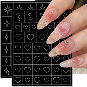 6 Sheets Airbrush Stencils Nail Stickers,3D Hollow Butterfly Flame Four Pointed Stars Heart Star Nail Decals Printing Template Stencil Tool for Women DIY Nail Art Supplies Nail Design Nail Decorations