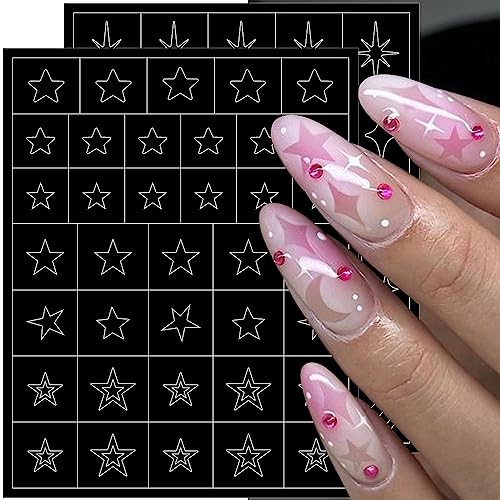 6 Sheets Airbrush Stencils Nail Stickers,3D Hollow Butterfly Flame Four Pointed Stars Heart Star Nail Decals Printing Template Stencil Tool for Women DIY Nail Art Supplies Nail Design Nail Decorations