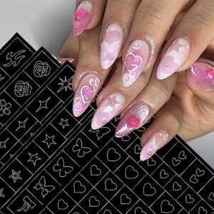 6 Sheets Airbrush Stencils Nail Stickers,3D Hollow Butterfly Flame Four Pointed Stars Heart Star Nail Decals Printing Template Stencil Tool for Women DIY Nail Art Supplies Nail Design Nail Decorations