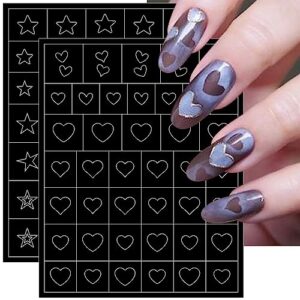 6 Sheets Airbrush Stencils Nail Stickers,3D Hollow Butterfly Flame Four Pointed Stars Heart Star Nail Decals Printing Template Stencil Tool for Women DIY Nail Art Supplies Nail Design Nail Decorations