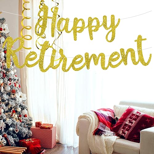 BEISHIDA Gold Glitter Happy Retirement Banner -NO DIY, Pre-Strung Happy Retirement Banner Decoration for Women&Man, Party Supplies for Retirement