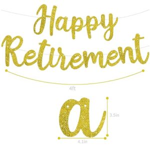 BEISHIDA Gold Glitter Happy Retirement Banner -NO DIY, Pre-Strung Happy Retirement Banner Decoration for Women&Man, Party Supplies for Retirement