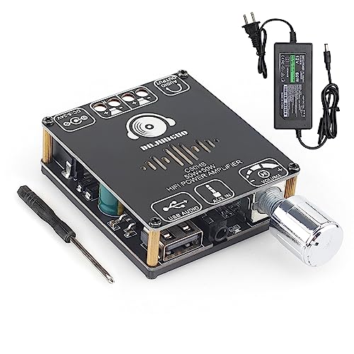 C50HS Bluetooth Amplifier Board TPA3116D2 HiFi Chip 12-24V DC Input,Support USB Sound Card/USB Flash, AUX, Bluetooth Multiple Input Modes (C50HS with 12V/5A DC Power Adapter)