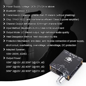 C50HS Bluetooth Amplifier Board TPA3116D2 HiFi Chip 12-24V DC Input,Support USB Sound Card/USB Flash, AUX, Bluetooth Multiple Input Modes (C50HS with 12V/5A DC Power Adapter)
