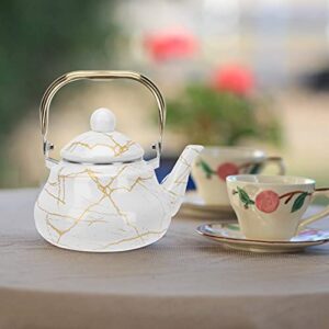 1. 5L Ceramic Enameled Teapot Marble Pear- Shaped Tea Kettle Hot Water Boiling Container for Kitchen Stovetop