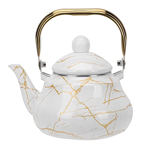 1. 5L Ceramic Enameled Teapot Marble Pear- Shaped Tea Kettle Hot Water Boiling Container for Kitchen Stovetop