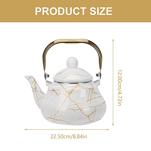 1. 5L Ceramic Enameled Teapot Marble Pear- Shaped Tea Kettle Hot Water Boiling Container for Kitchen Stovetop