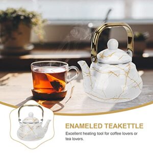 1. 5L Ceramic Enameled Teapot Marble Pear- Shaped Tea Kettle Hot Water Boiling Container for Kitchen Stovetop