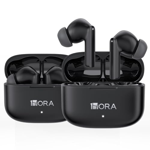 1 Hora Earbuds Wireless Bluetooth 5.3 with Charging Case, Waterproof Earphones, Built in Mic Headset,Deep Bass Headphones Compatible with Smart Phone, Laptop, Tablet