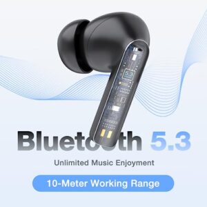 1 Hora Earbuds Wireless Bluetooth 5.3 with Charging Case, Waterproof Earphones, Built in Mic Headset,Deep Bass Headphones Compatible with Smart Phone, Laptop, Tablet